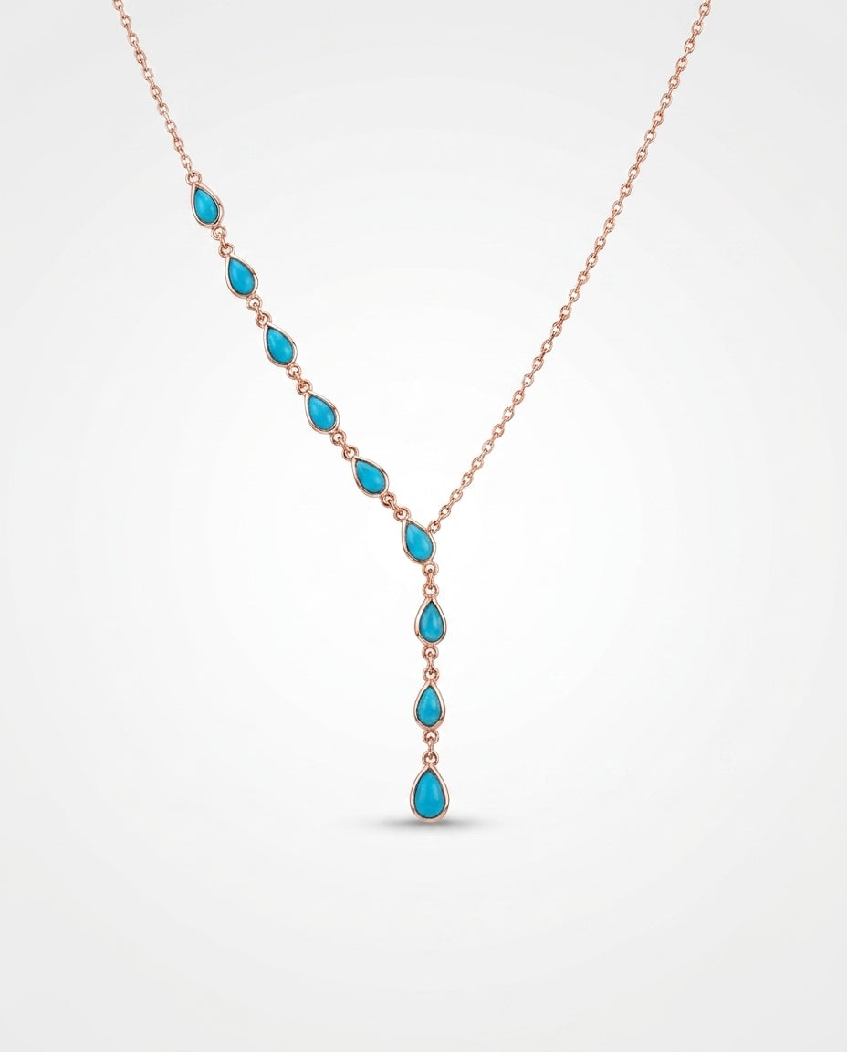 Elegant Turquoise Teardrop Cascade Y-Necklace in Gold