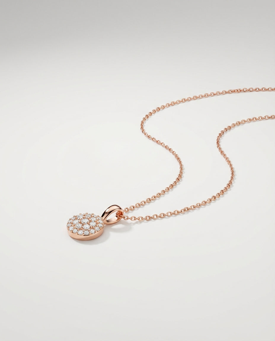 14k Gold Halo Necklace - 925k Sterling Silver