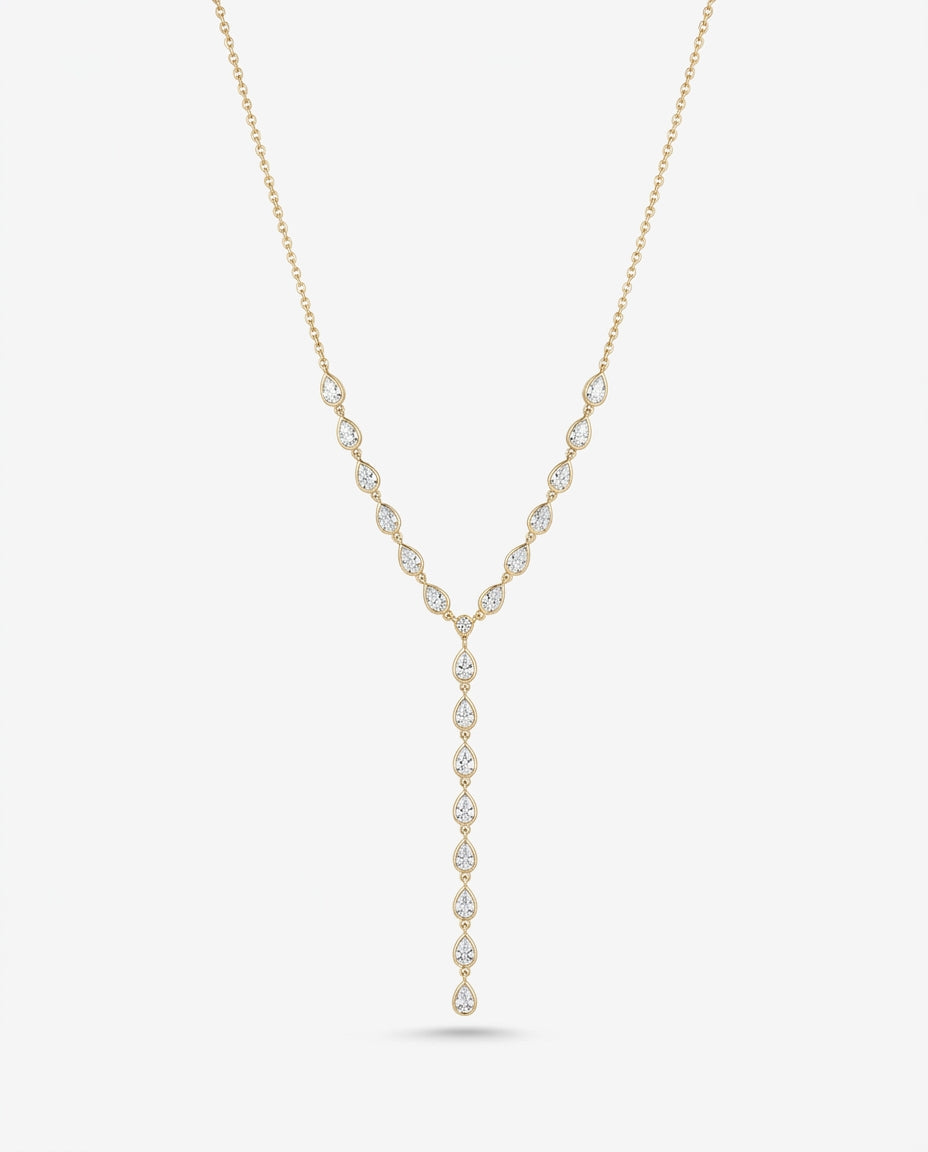 Elegant Teardrop Diamond Lariat Y-Necklace in Gold