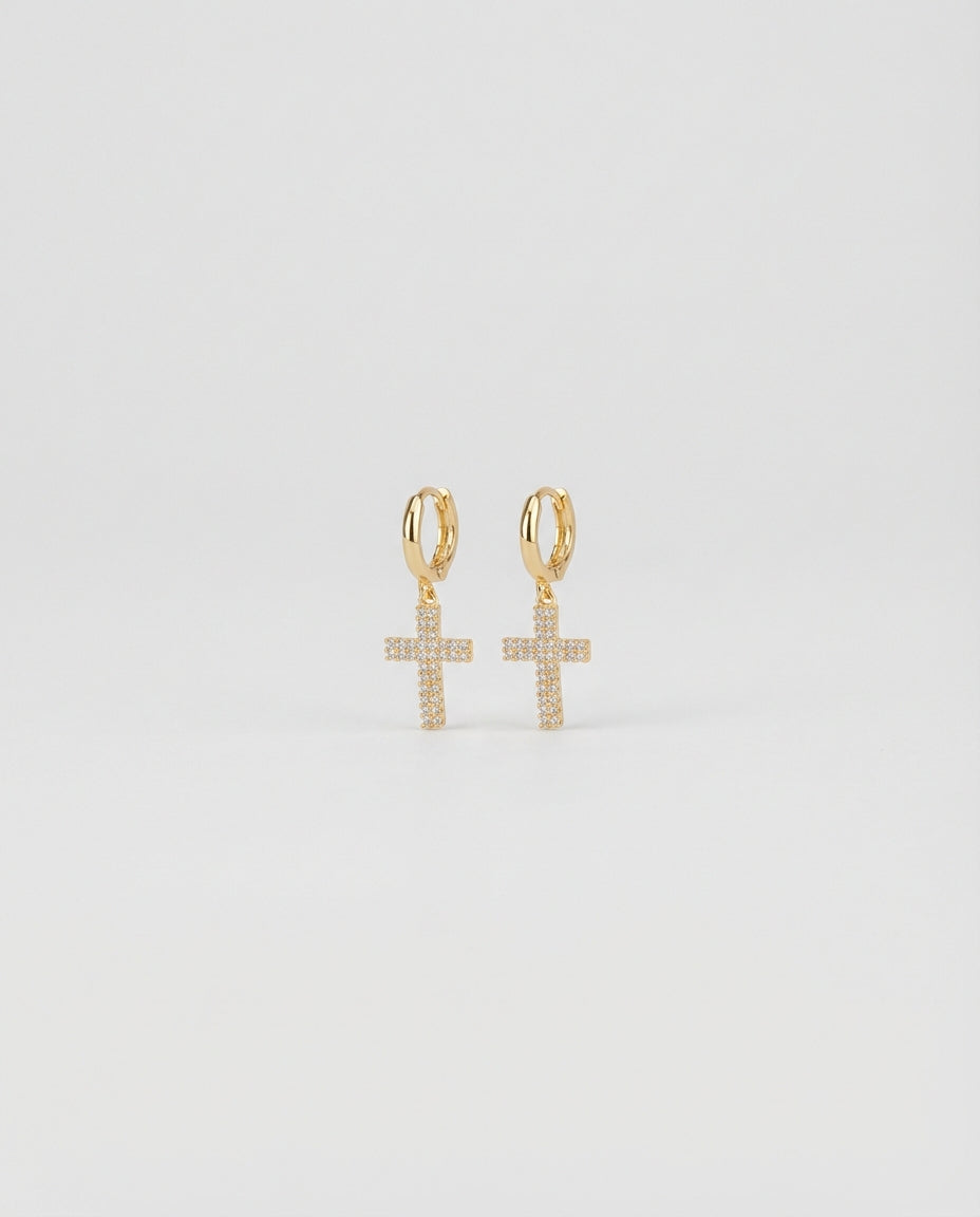 Gold Cross Hoop Earrings, Religious Jewelry