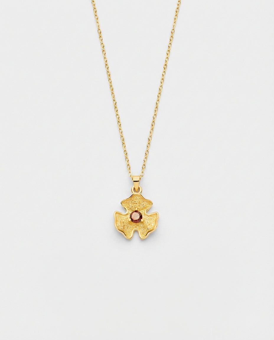 Abstract Floral Pendant Necklace with Birthstone