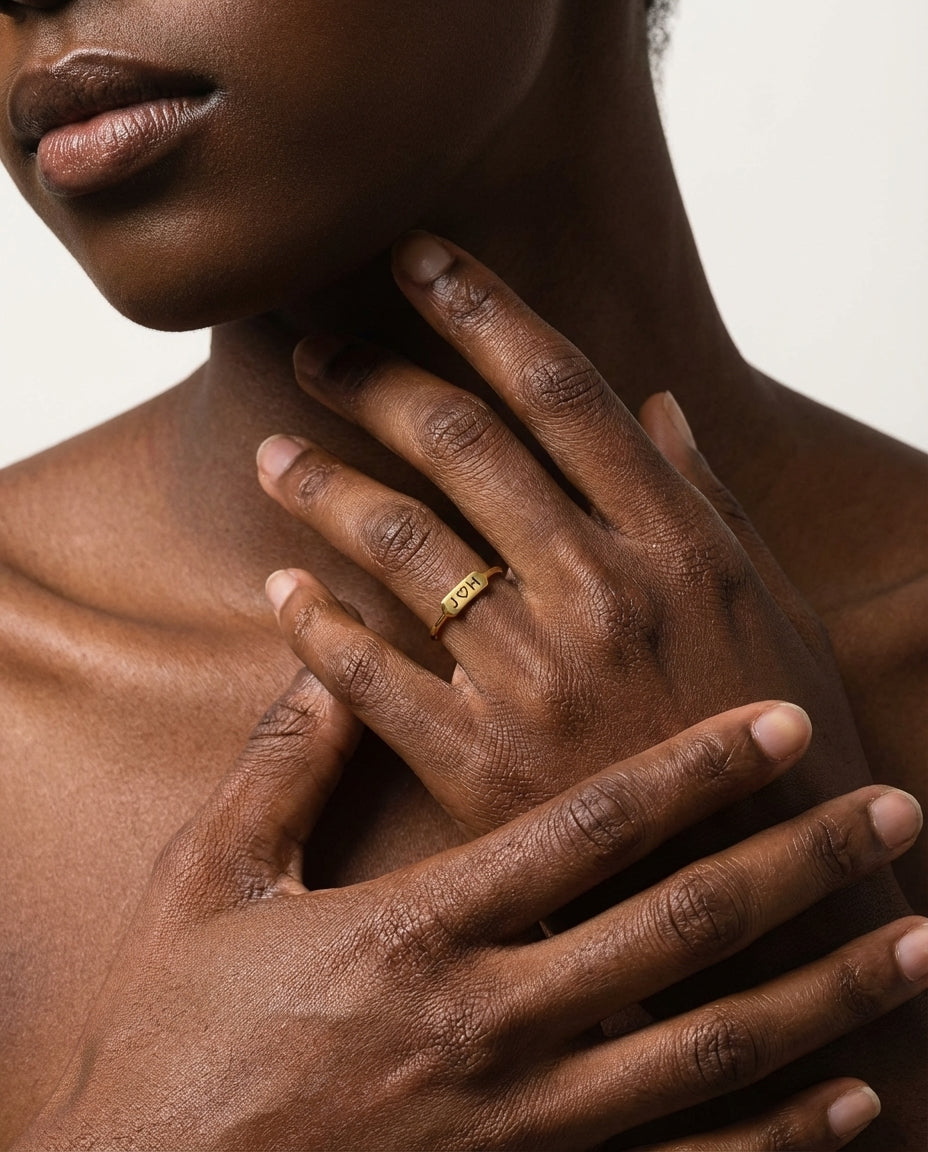 Personalized Gold Initial Ring - Custom Engraved Jewelry Gift