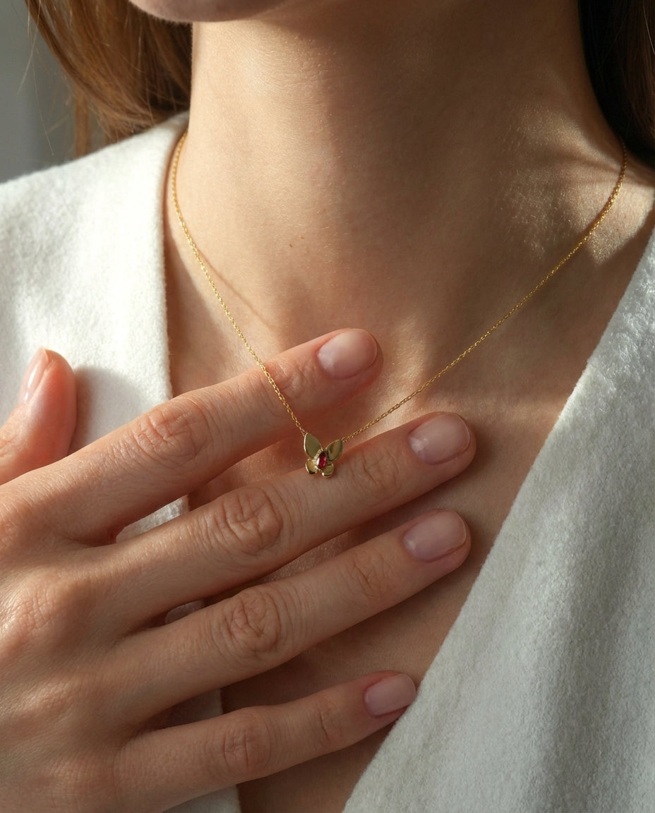 Butterfly Pendant Necklace with Birthstone