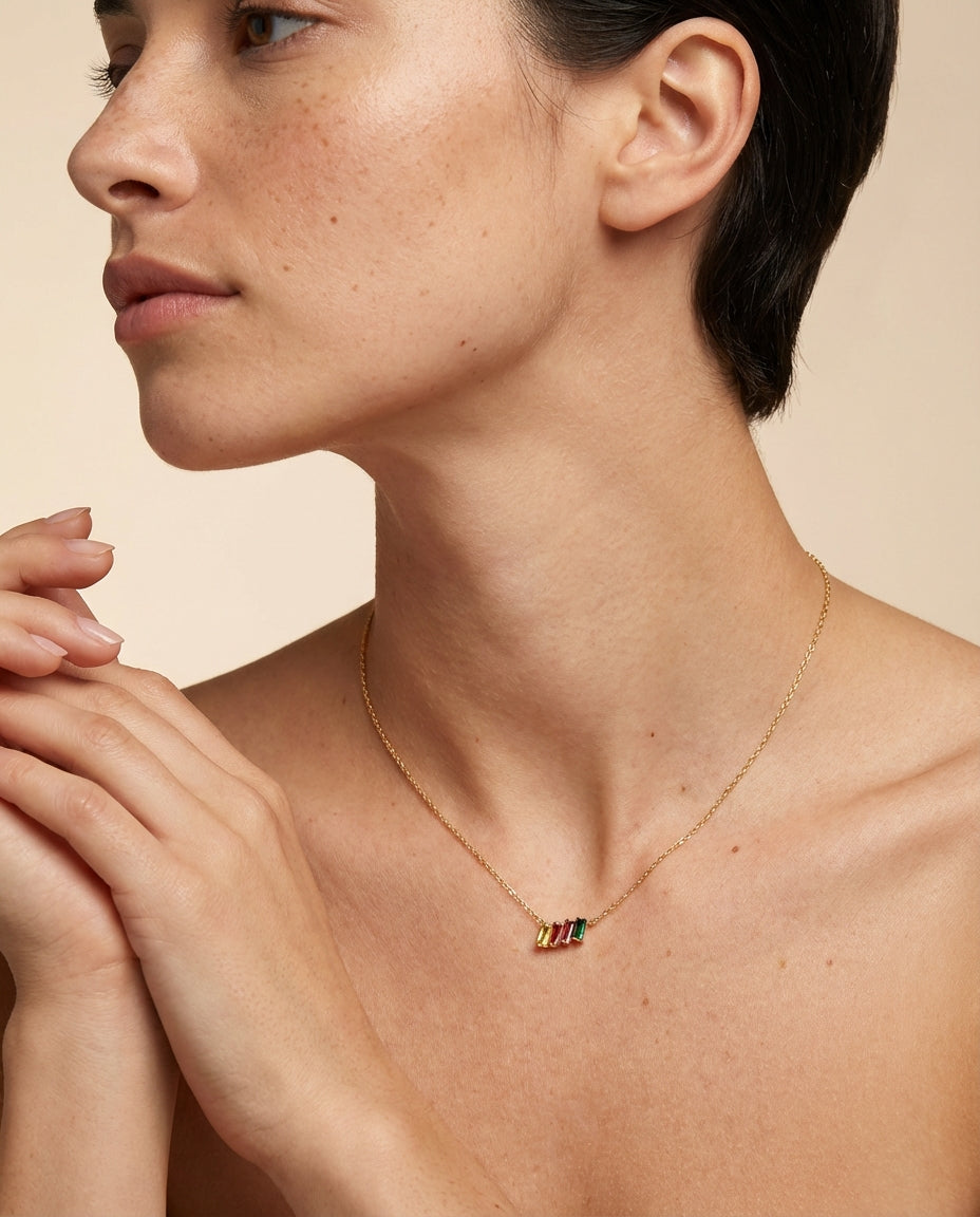 Family Birthstone Necklace, Multi Stone Bar Necklace