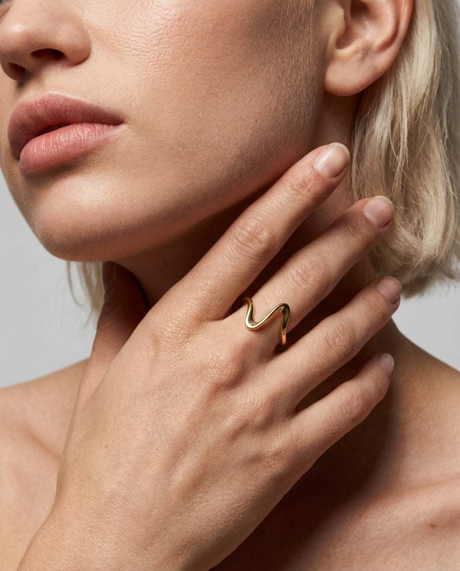 Wavy Sculptural Ring, Organic Minimalist Design