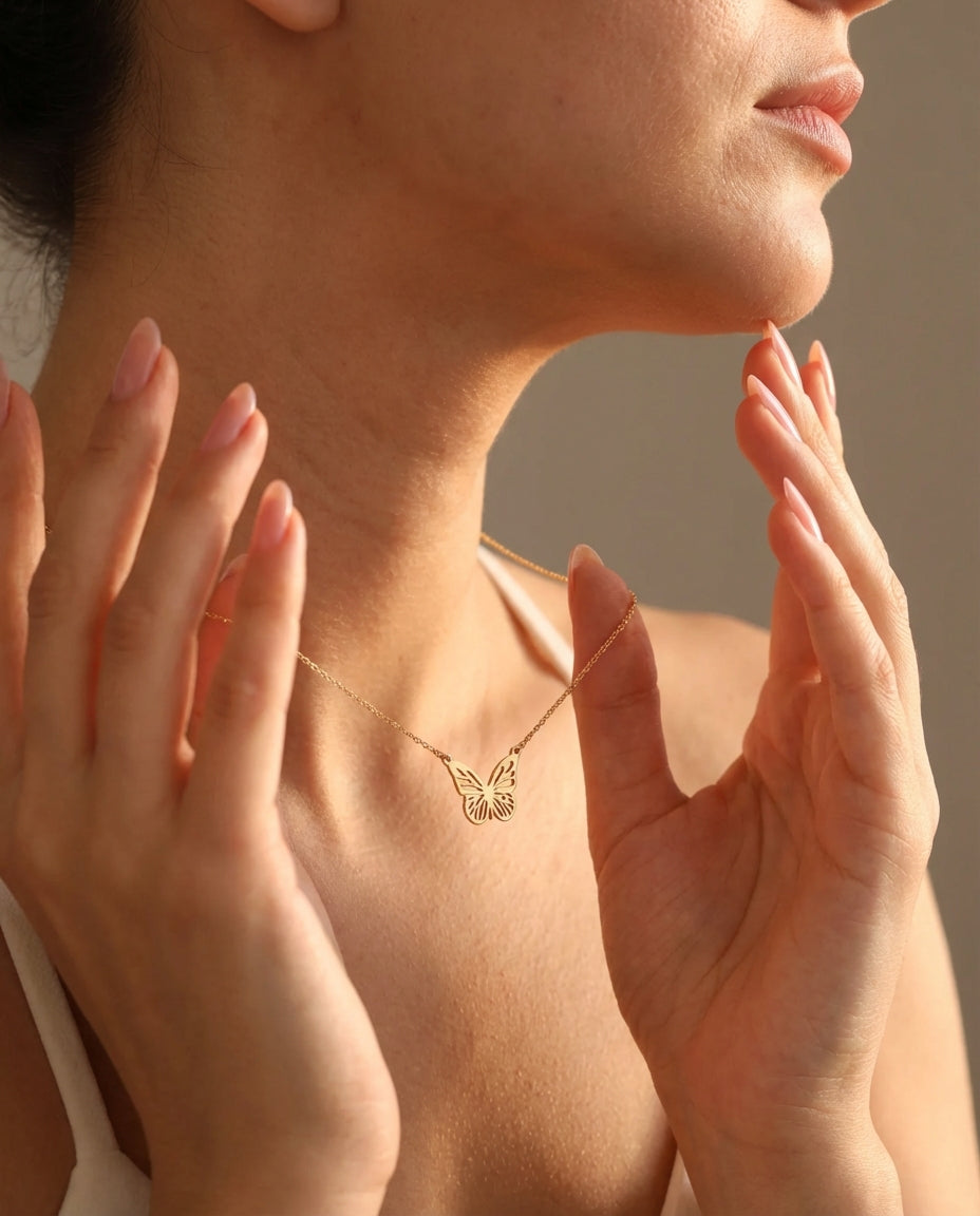 Butterfly Necklace - Dainty Gold Chain Pendant - Gift for Her - 925k Sterling Silver