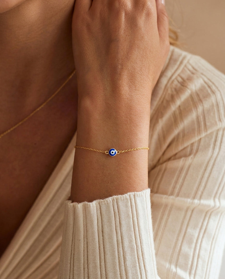 Dainty Gold Evil Eye Bracelet for Daily Protection