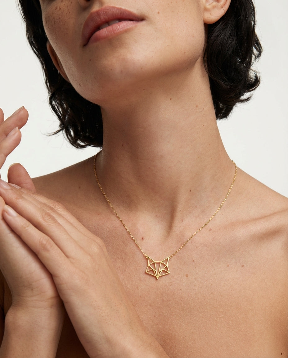 Geometric Origami Fox Necklace - 925k Sterling Silver
