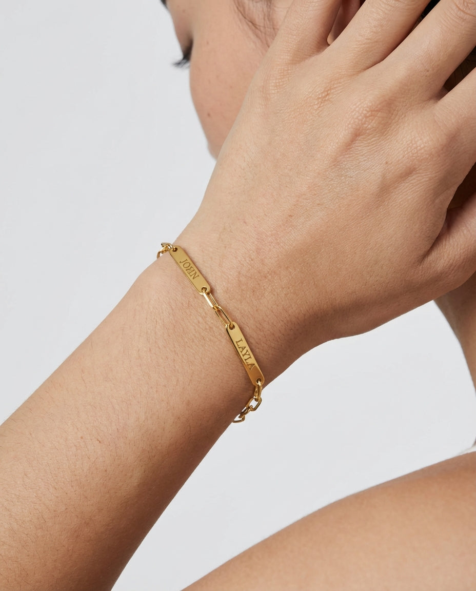 Silver Engraved Dainty Name Bar Bracelet - Name Jewelry