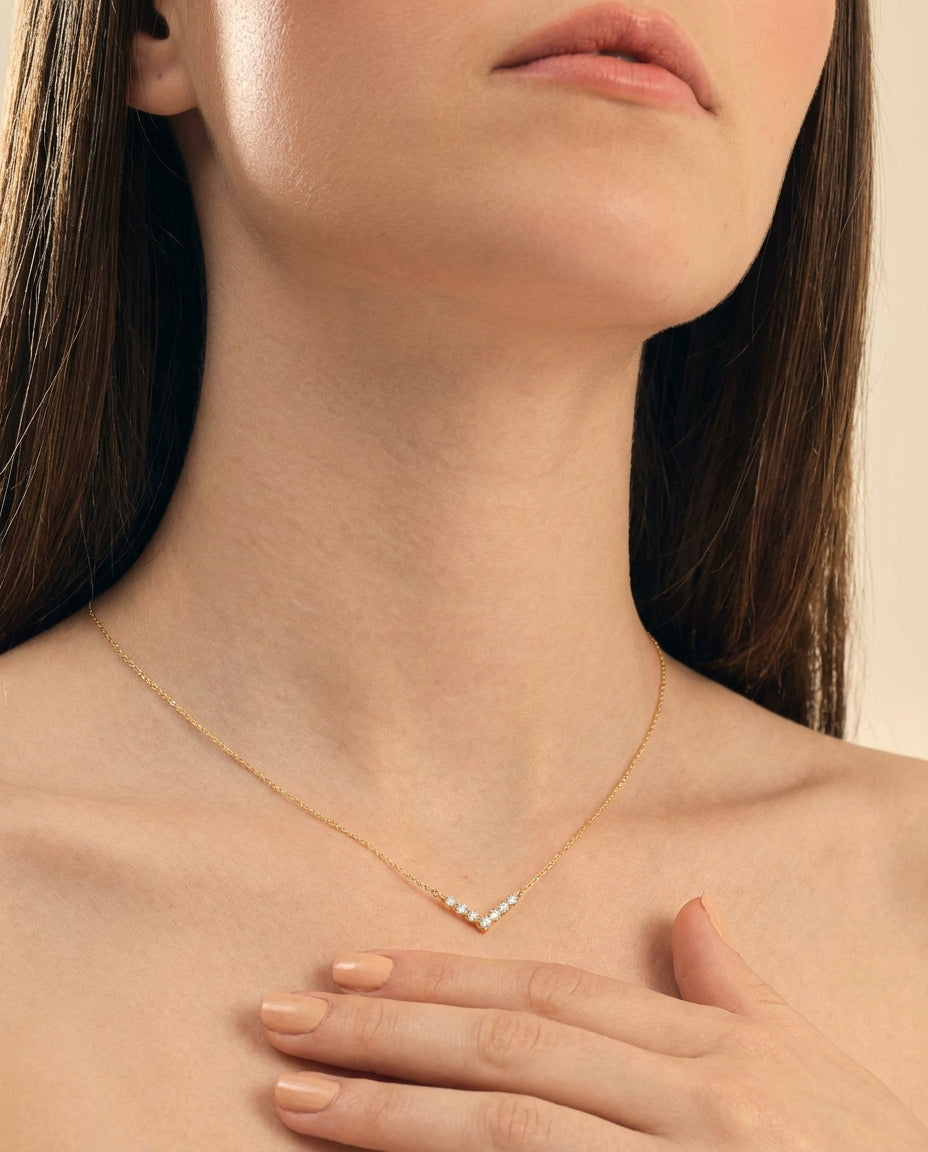 Minimalist Silver V Shape Gemstone Necklace  - Dainty Jewelry