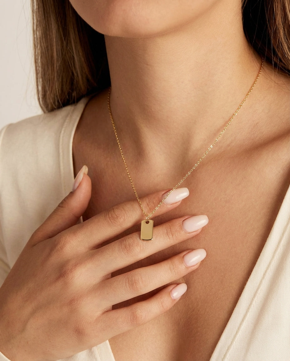 Simple Sleek Everyday Style Tag Necklace - Minimalist Jewelry