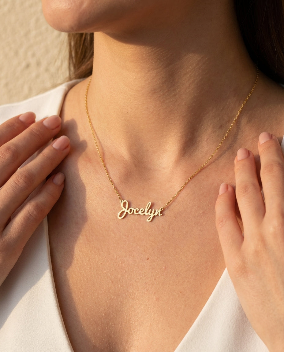 Custom Name Necklace, Personalized Gold Name Jewelry - 925k Sterling Silver