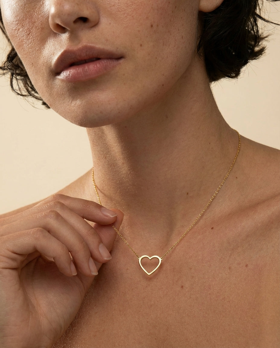Gold Heart Necklace, Dainty Heart Pendant - 925k Sterling Silver