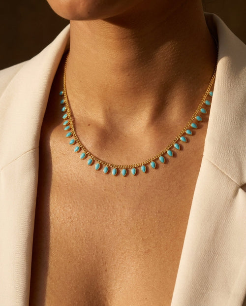 Dainty Gold Necklace with Turquoise Teardrops