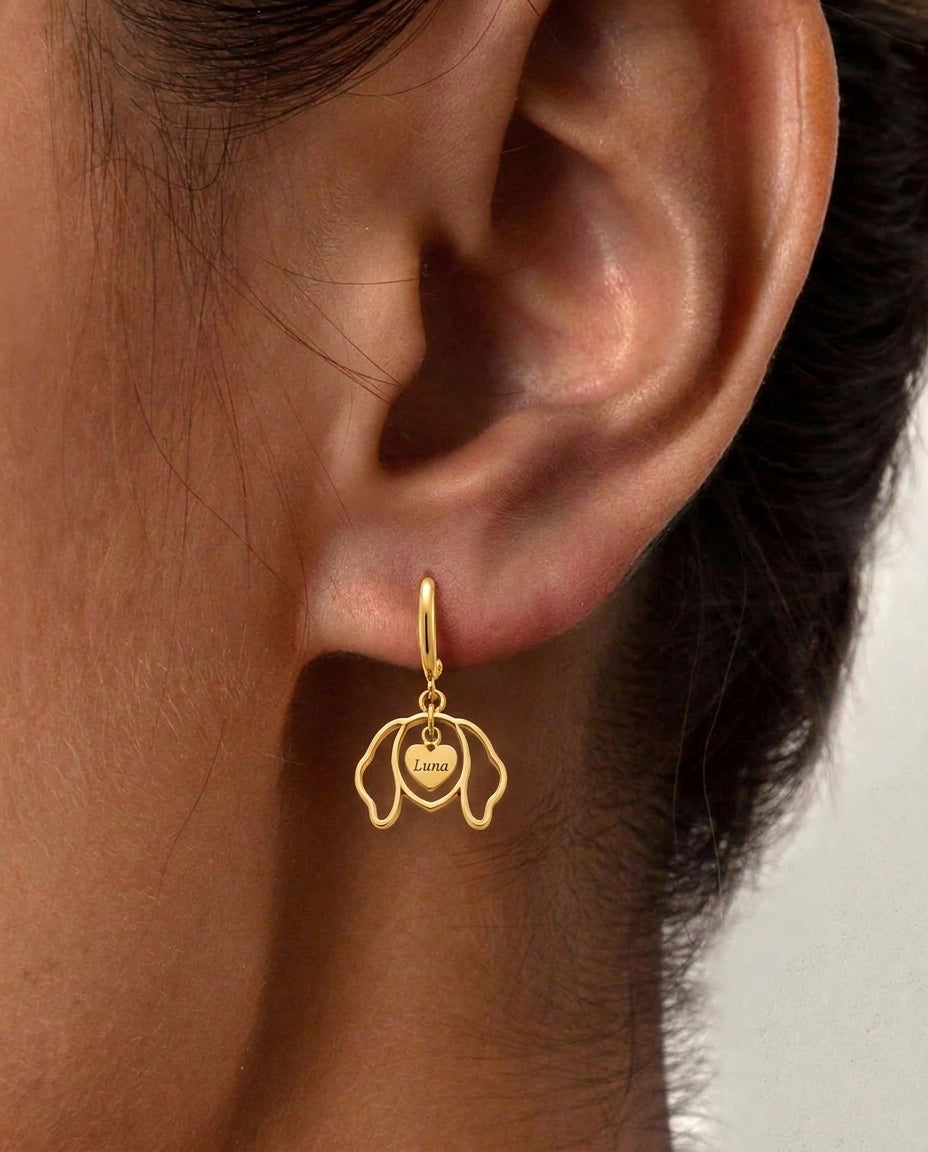 Custom Dog Name Earring - Personalized Pet Lover Gold Jewelry