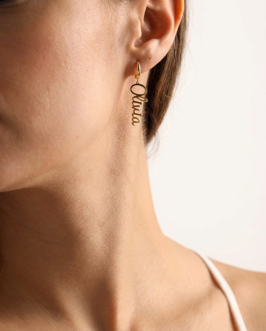 Personalized Gold Name Earring - Custom Dangle Hoop Jewelry