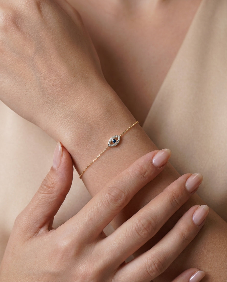 Evil Eye Bracelet, Protection Jewelry Gift for Her - 925k Sterling Silver
