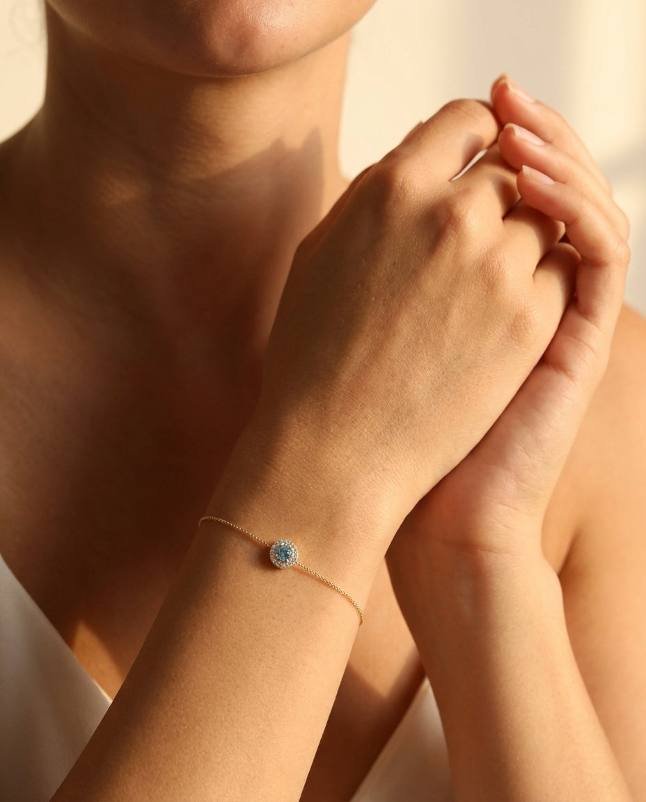 Round Aquamarine Birthstone Bracelet - Aquamarine Jewelry