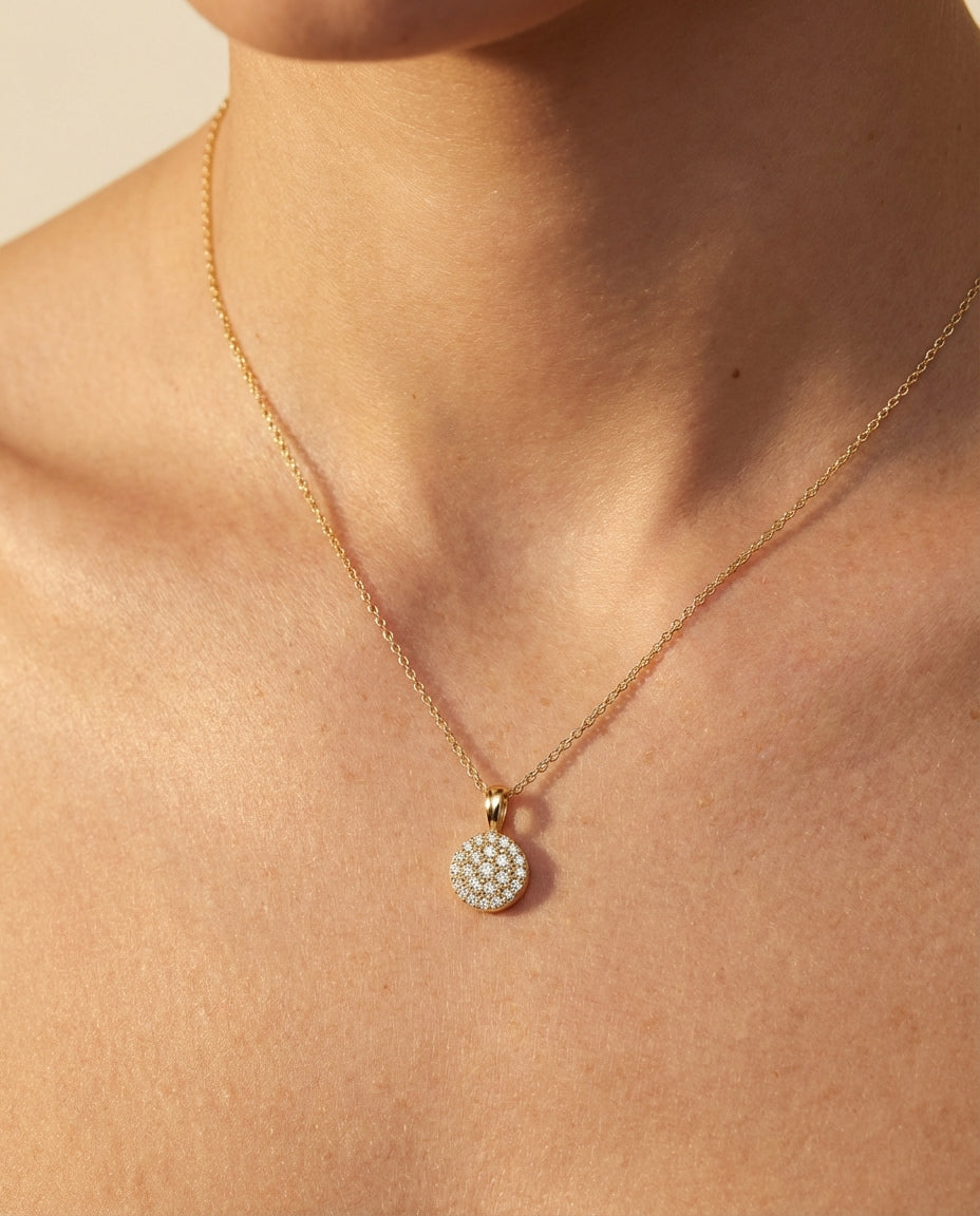 14k Gold Halo Necklace - 925k Sterling Silver