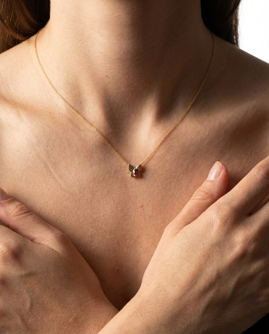 Butterfly Pendant Necklace with Birthstone