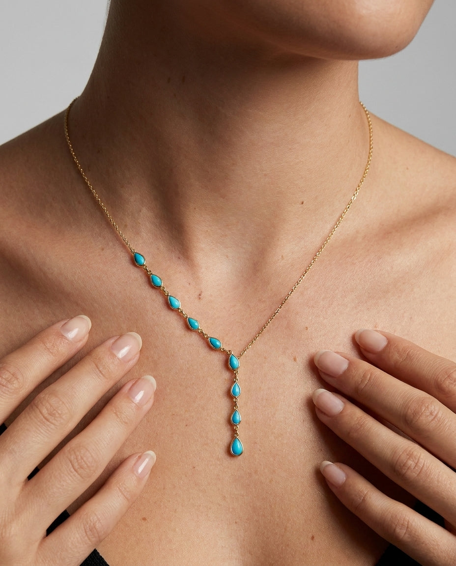 Elegant Turquoise Teardrop Cascade Y-Necklace in Gold