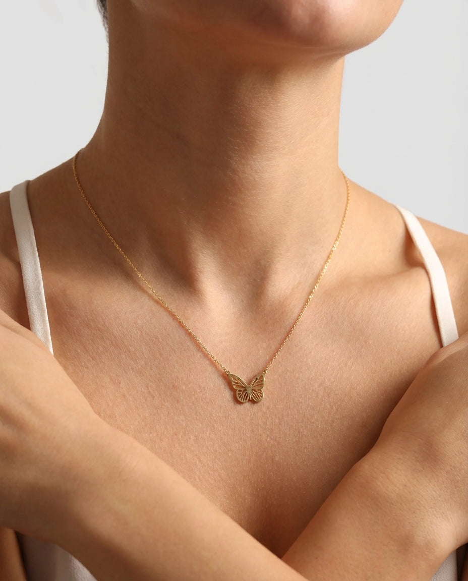 Butterfly Necklace - Dainty Gold Chain Pendant - Gift for Her - 925k Sterling Silver