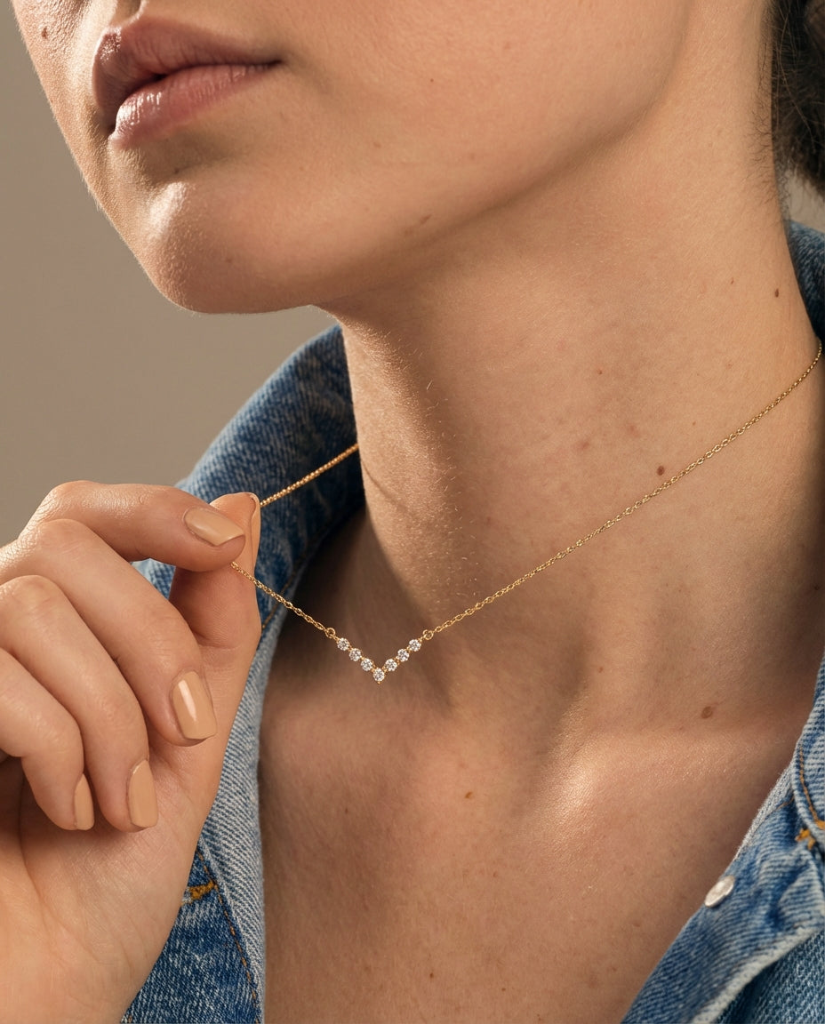 Minimalist Silver V Shape Gemstone Necklace  - Dainty Jewelry