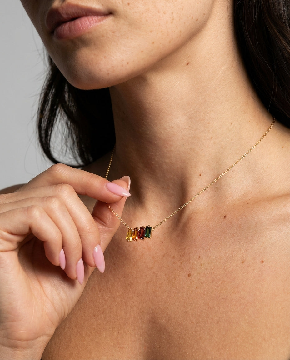 Family Birthstone Necklace, Multi Stone Bar Necklace