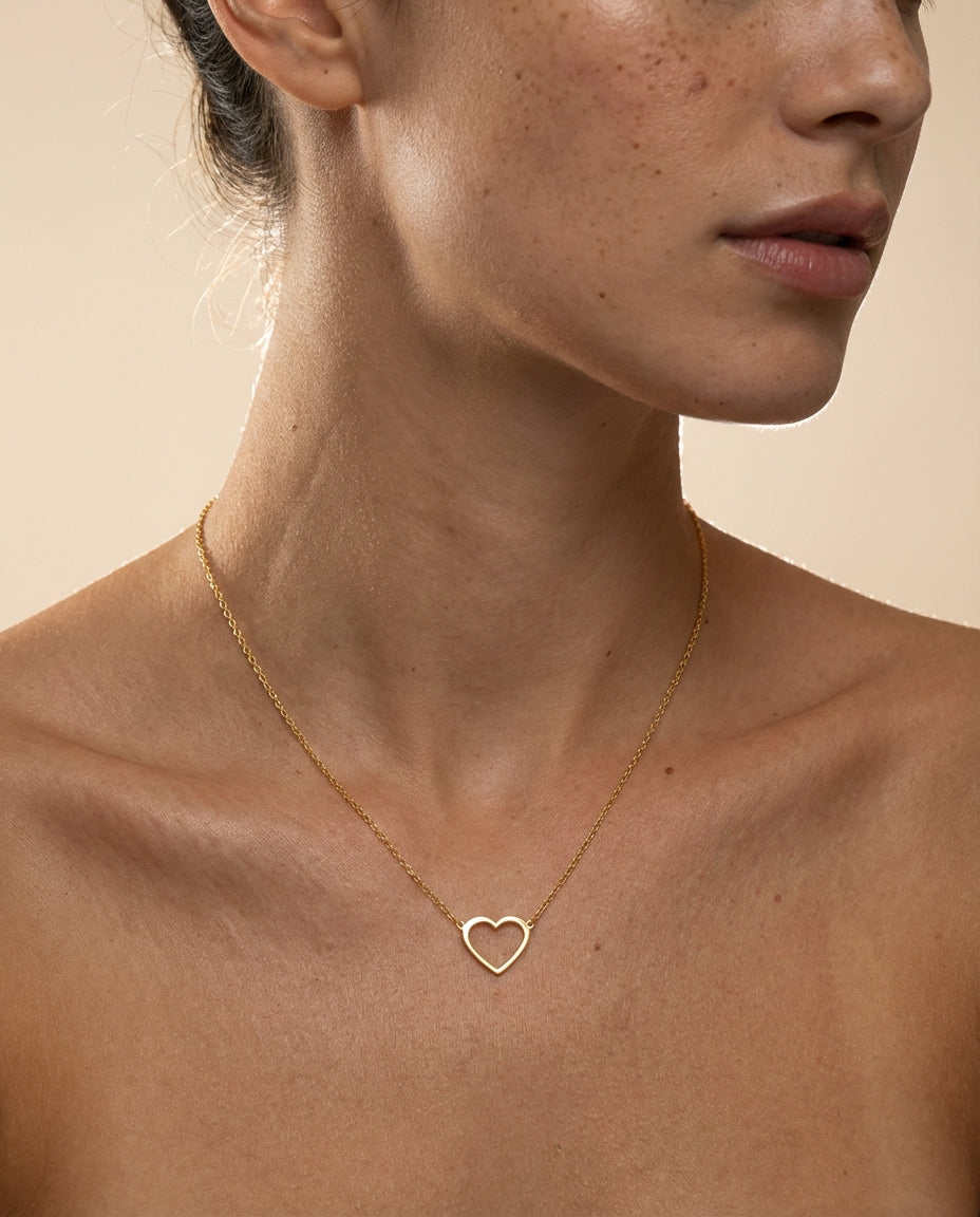 Gold Heart Necklace, Dainty Heart Pendant - 925k Sterling Silver