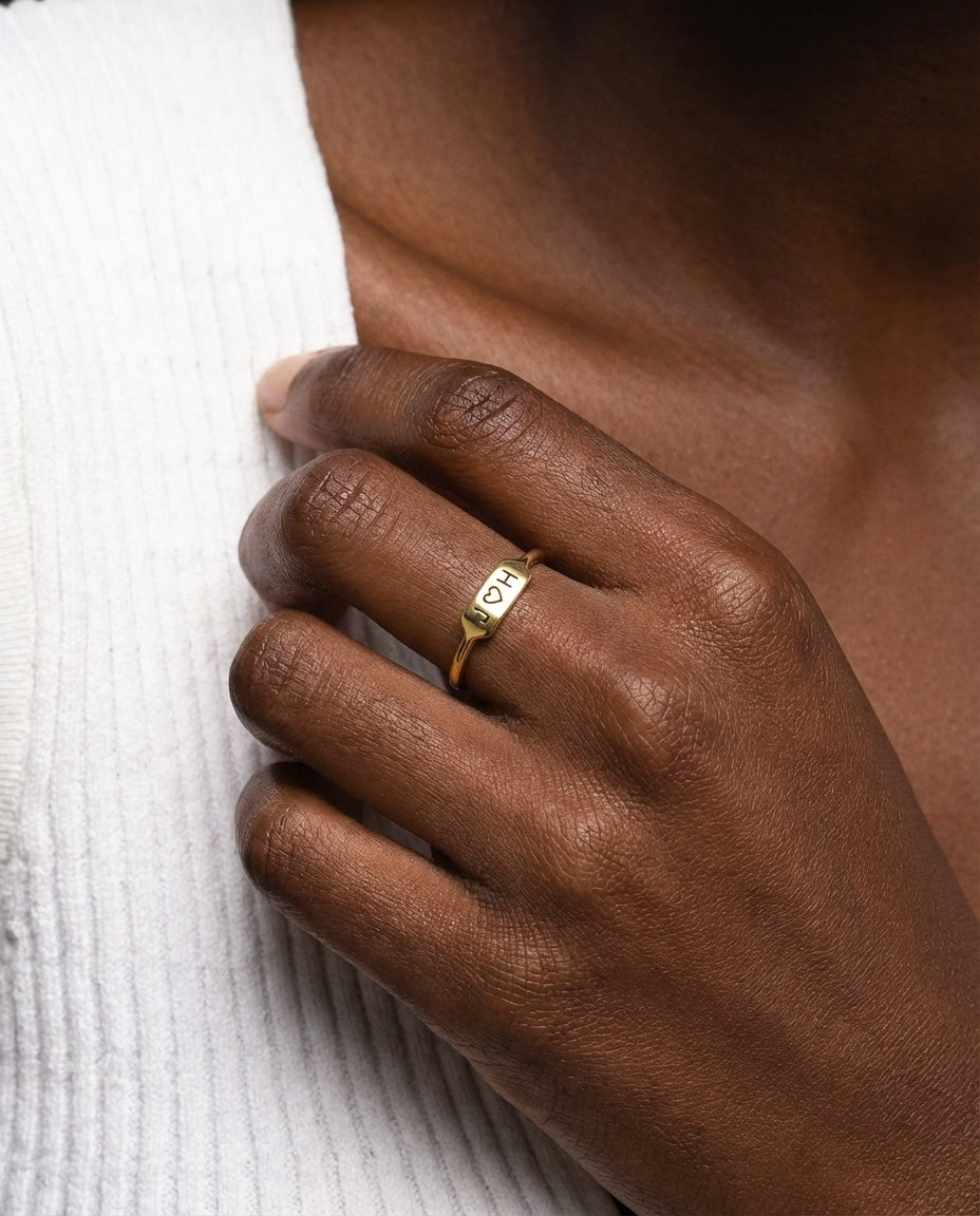 Personalized Gold Initial Ring - Custom Engraved Jewelry Gift