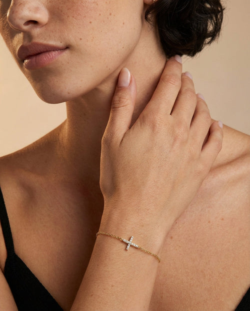 Dainty Sideways Cross Bracelet in Gold - Faith Jewelry