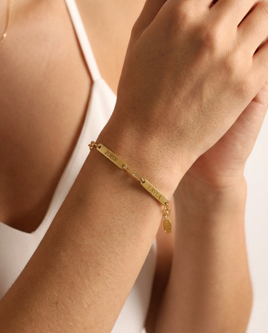 Silver Engraved Dainty Name Bar Bracelet - Name Jewelry