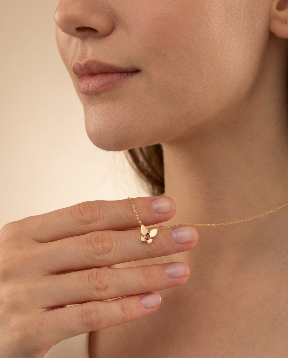 Butterfly Pendant Necklace with Birthstone