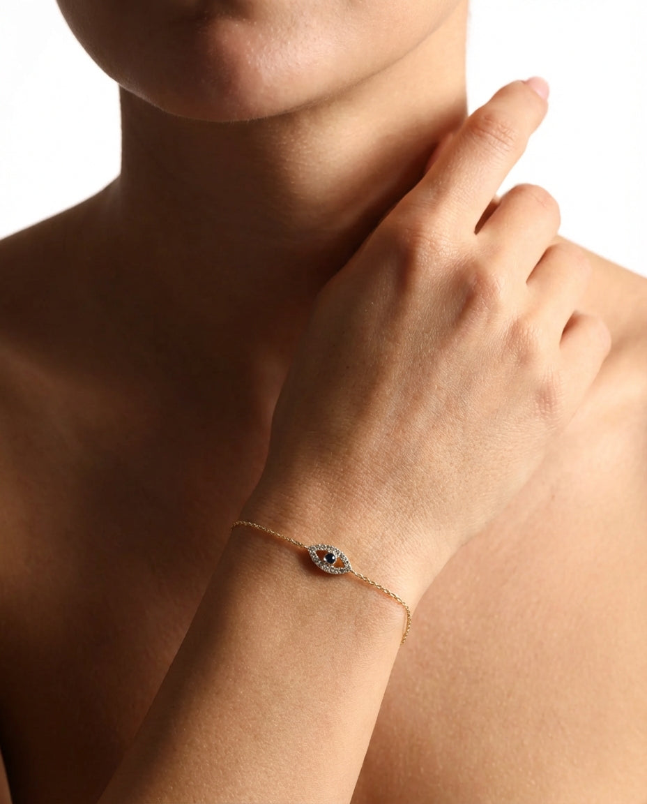 Evil Eye Bracelet, Protection Jewelry Gift for Her - 925k Sterling Silver