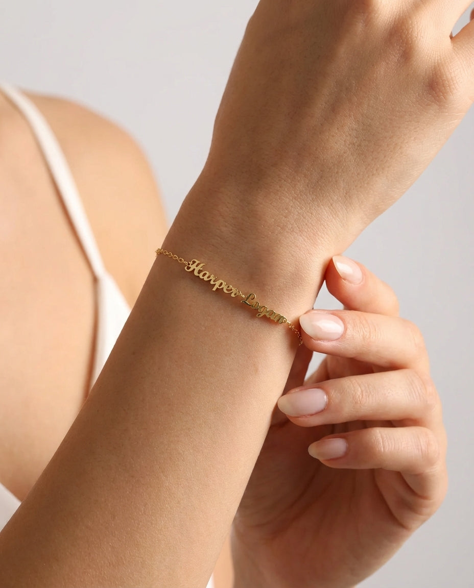 Two Name Bracelet - Personalized Double Name Jewelry - Custom Gift for Her
