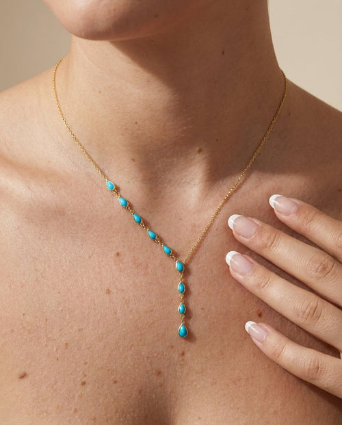 Elegant Turquoise Teardrop Cascade Y-Necklace in Gold