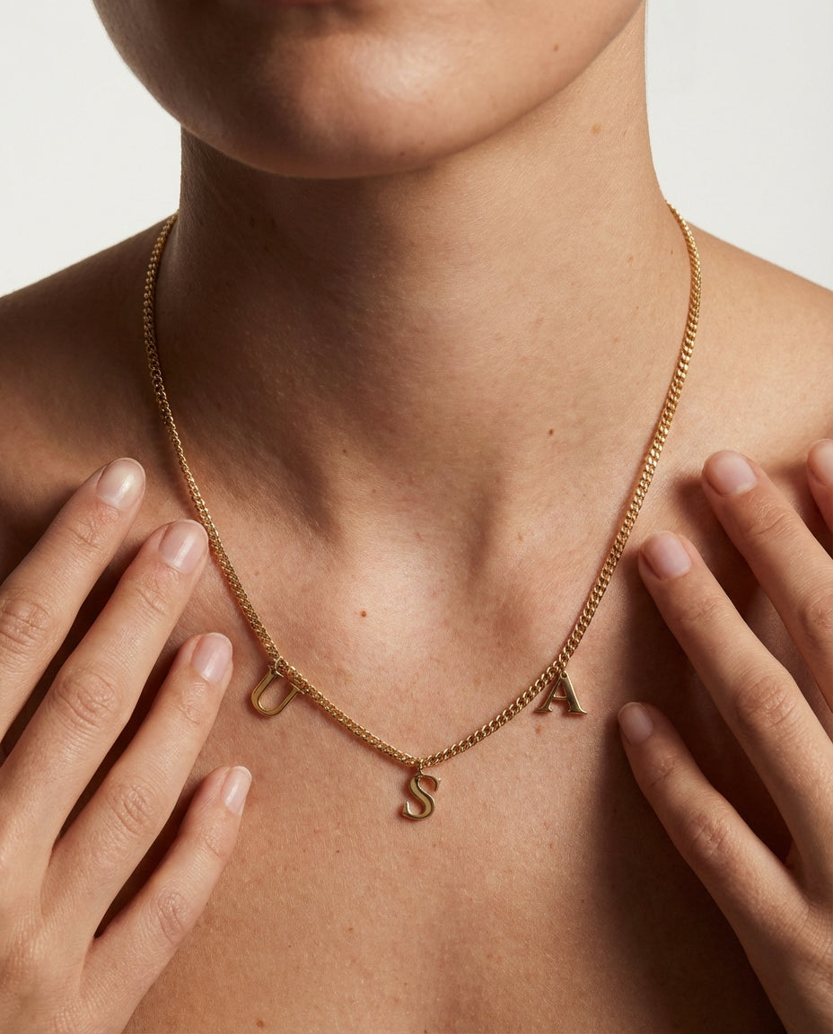 Drop Initial Pendant Necklace with Curb Chain - Initial Jewelry