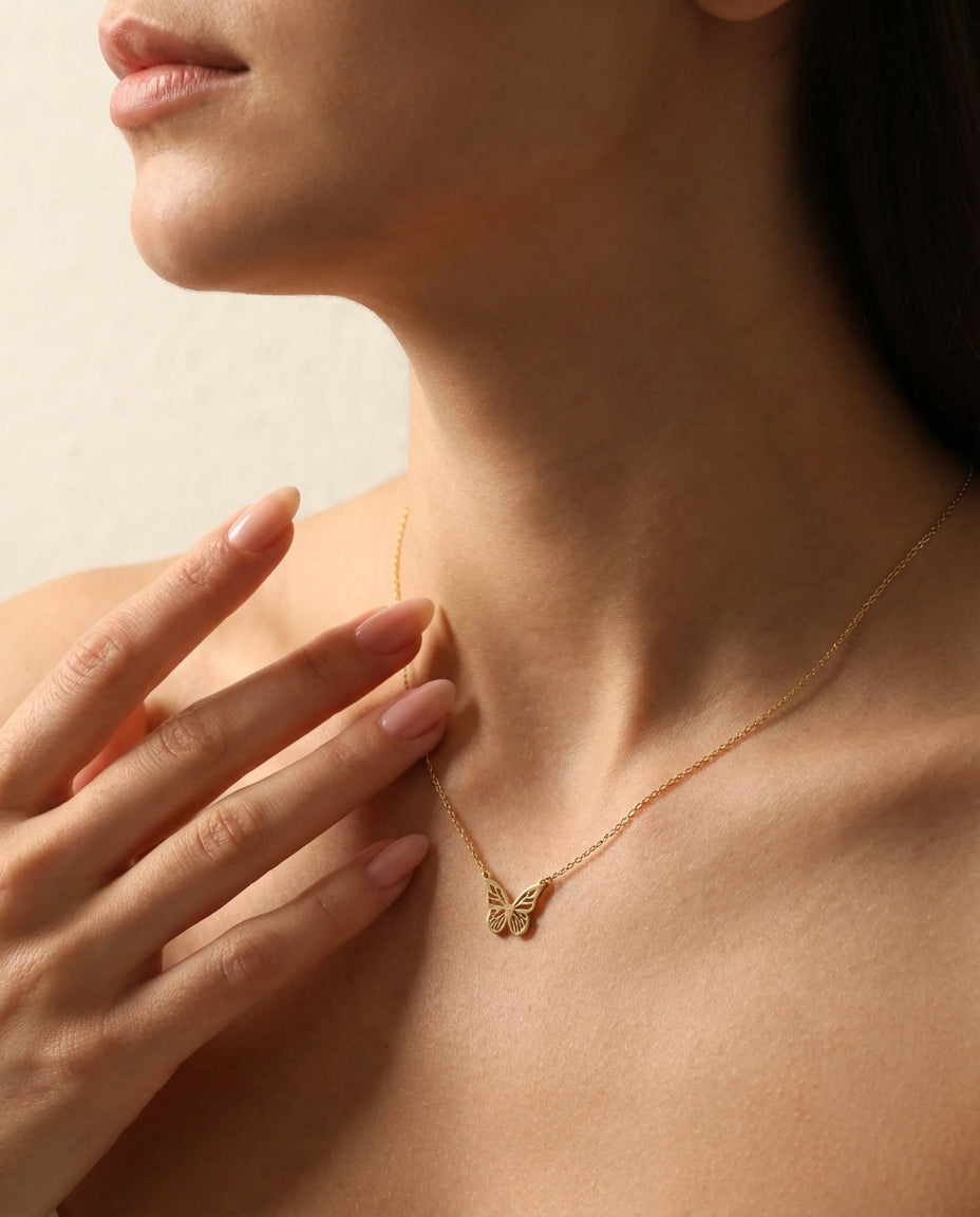 Butterfly Necklace - Dainty Gold Chain Pendant - Gift for Her - 925k Sterling Silver