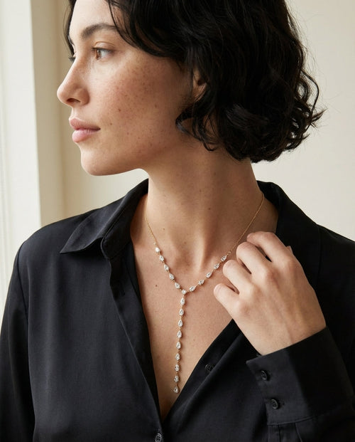 Elegant Teardrop Diamond Lariat Y-Necklace in Gold