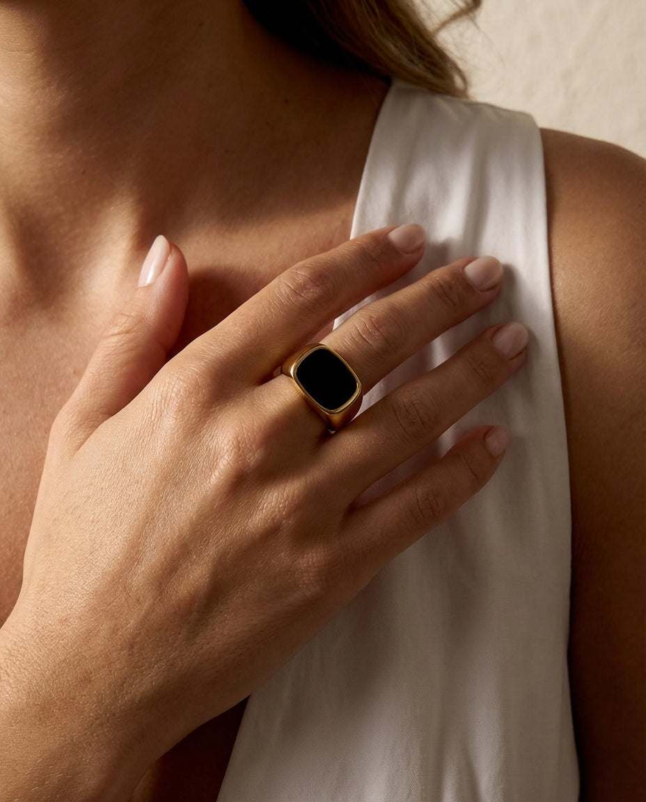 Bold Rectangular Onyx Statement Ring - Onyx Jewelry
