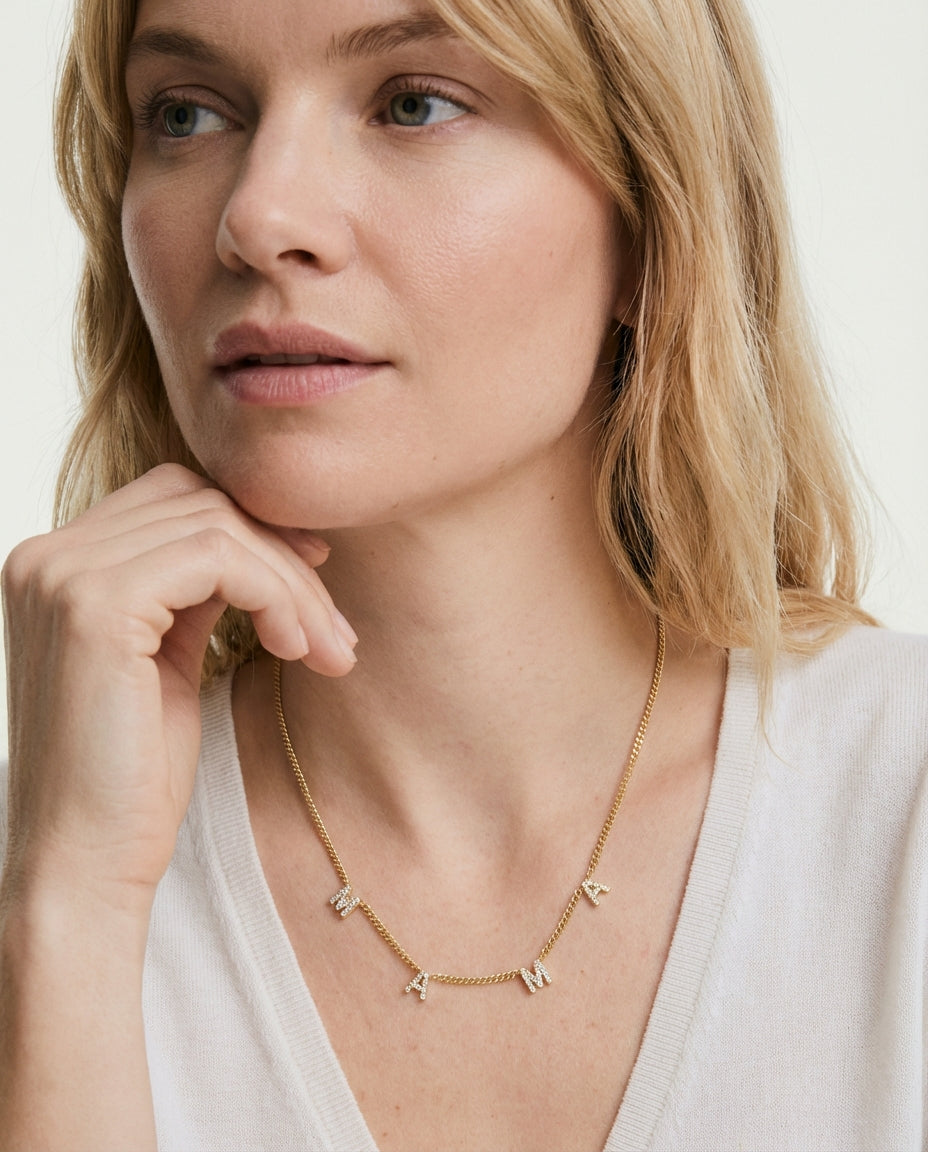 MAMA Letter Necklace with Curb Chain - Initial Jewelry