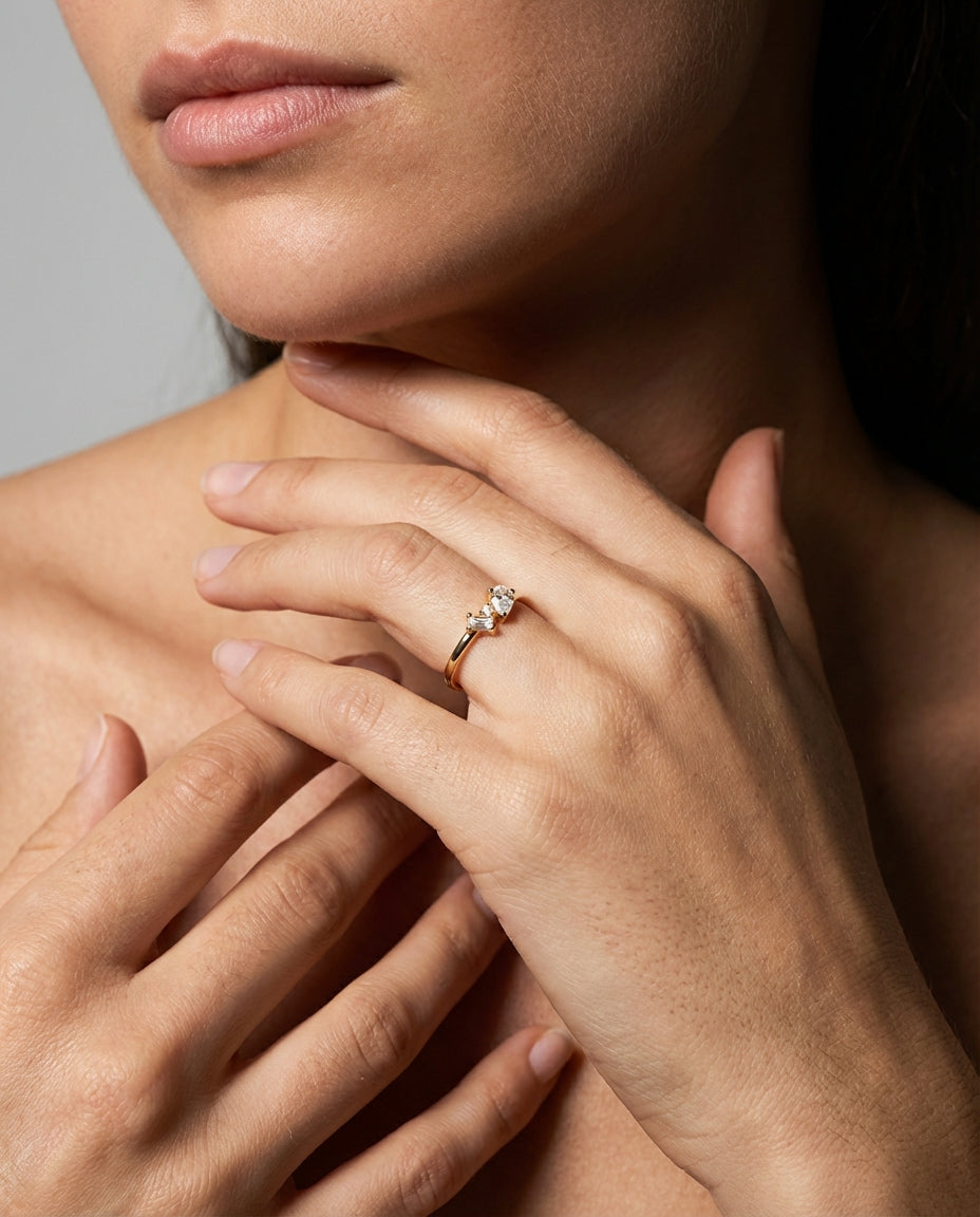 Minimalist Baguette & Oval Stone Ring
