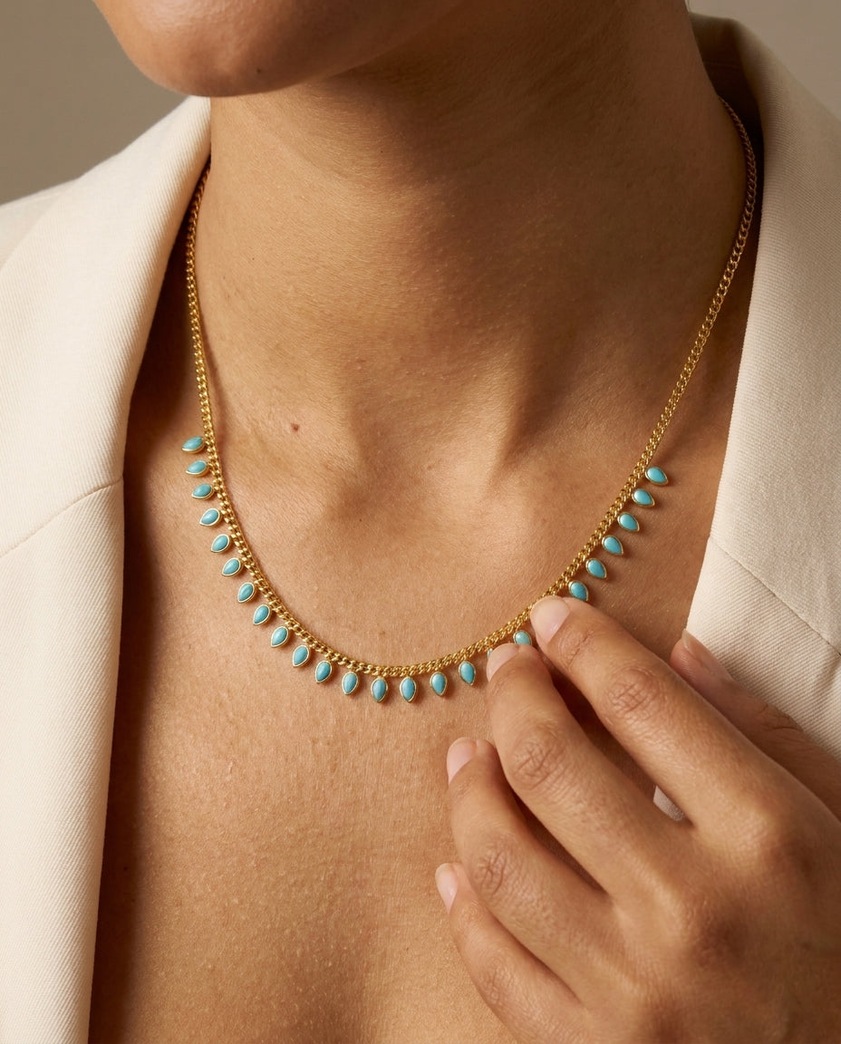 Dainty Gold Necklace with Turquoise Teardrops