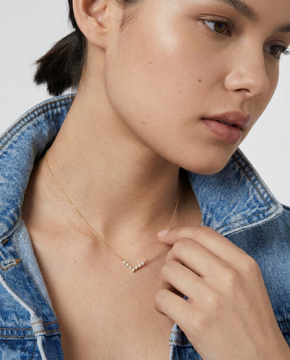 Minimalist Silver V Shape Gemstone Necklace  - Dainty Jewelry