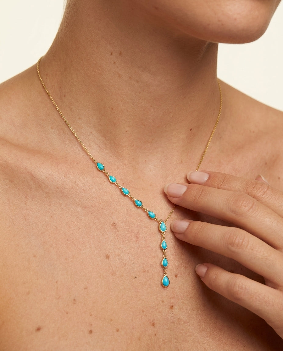 Elegant Turquoise Teardrop Cascade Y-Necklace in Gold