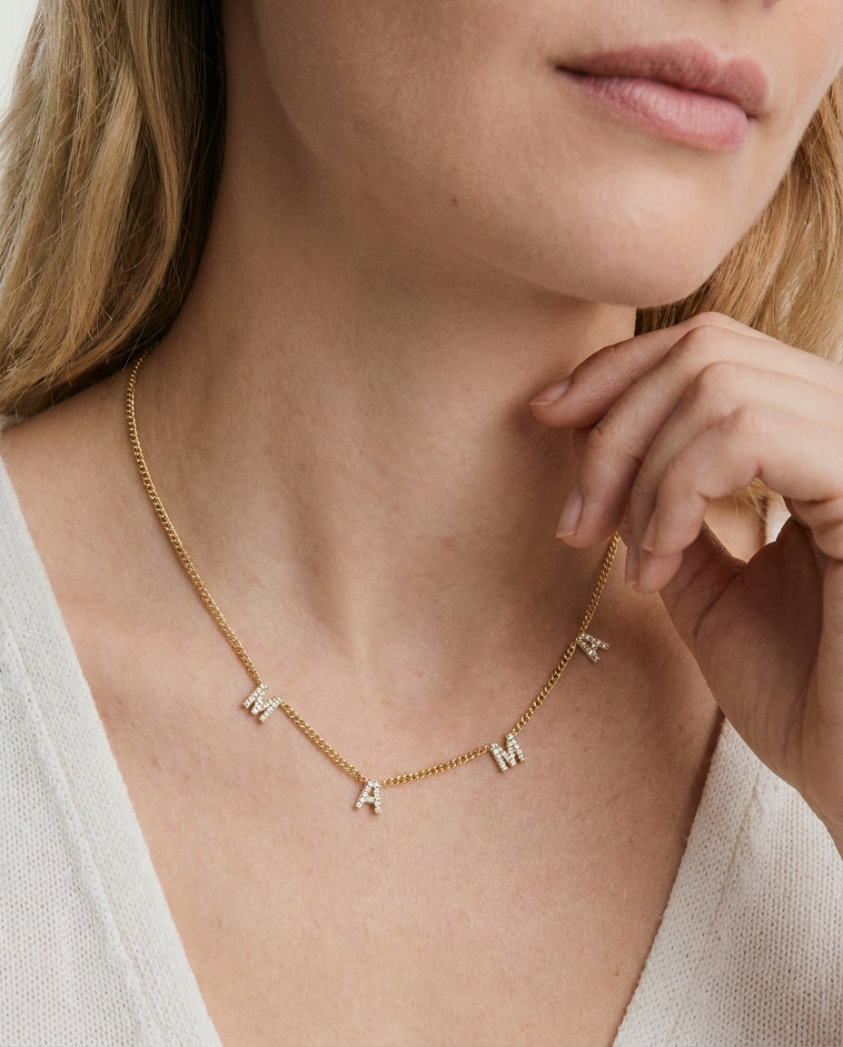 MAMA Letter Necklace with Curb Chain - Initial Jewelry