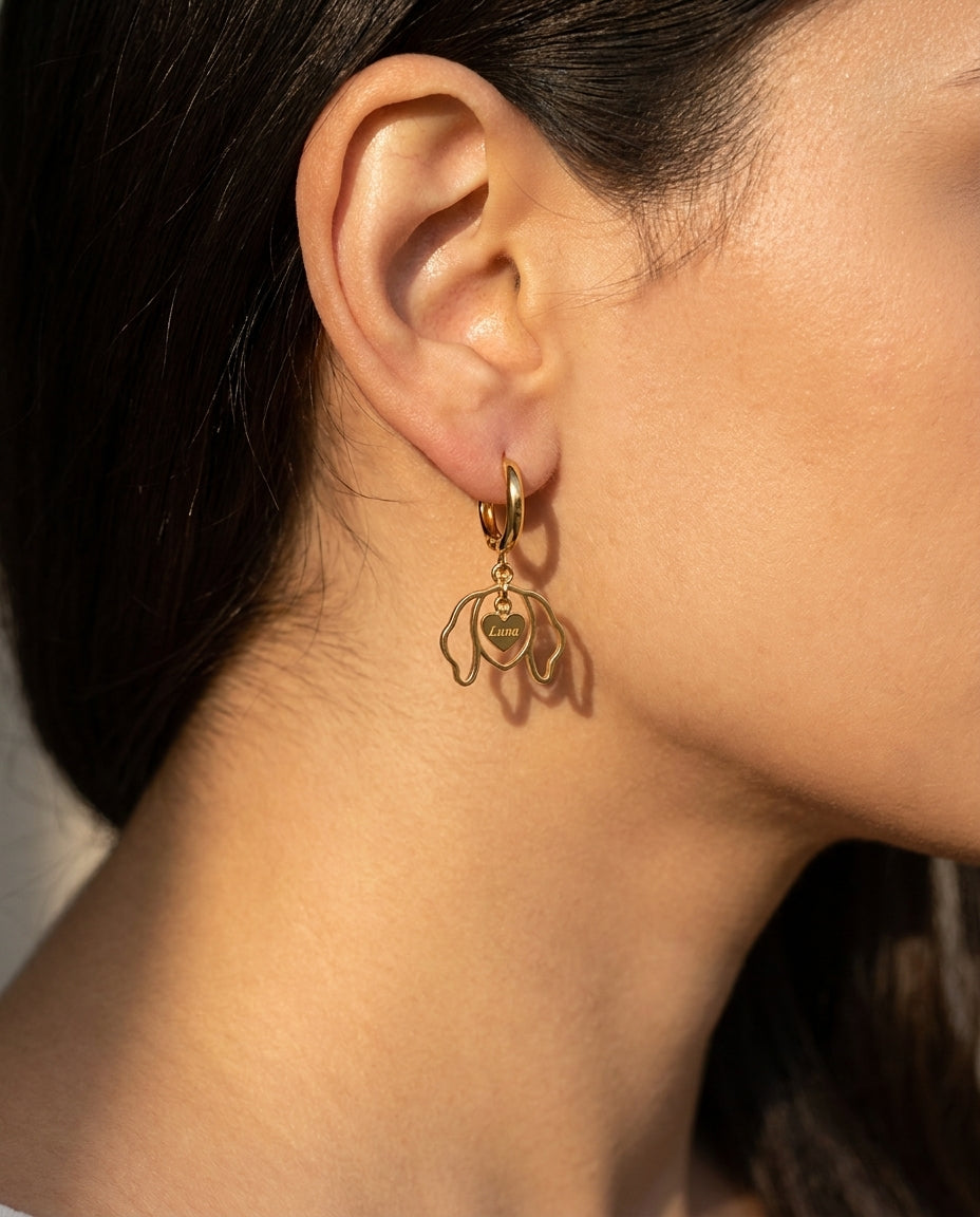 Custom Dog Name Earring - Personalized Pet Lover Gold Jewelry