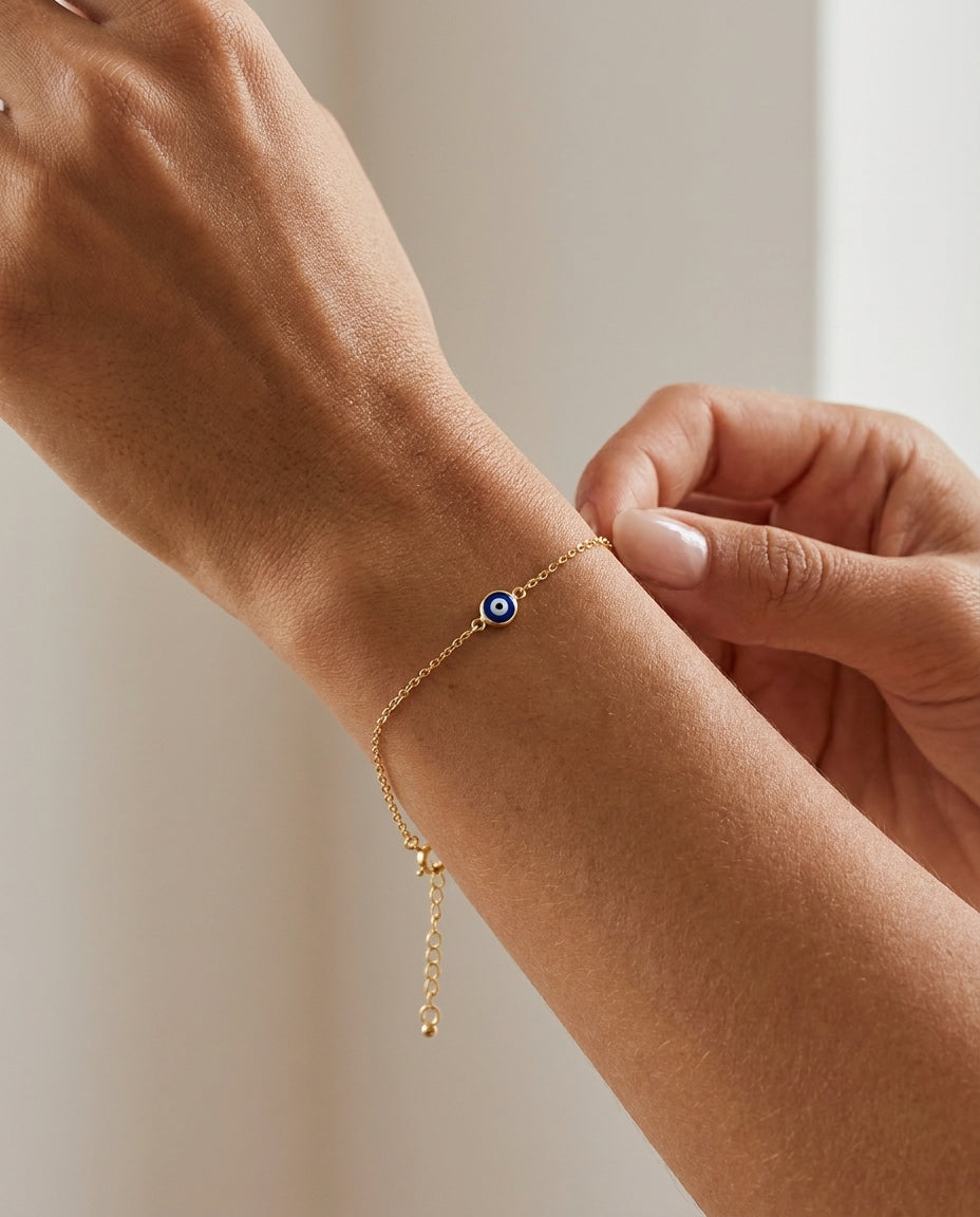 Dainty Gold Evil Eye Bracelet for Daily Protection