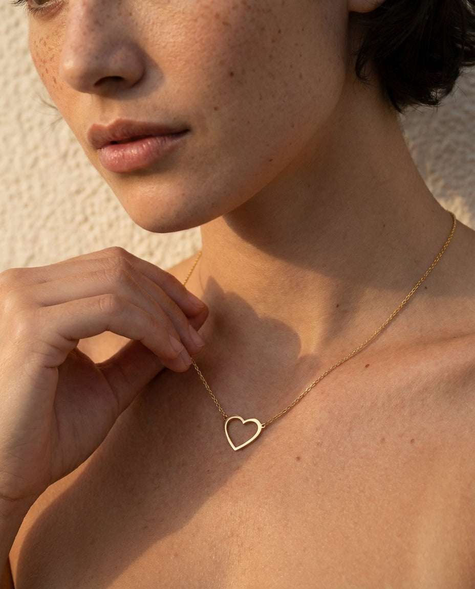 Gold Heart Necklace, Dainty Heart Pendant - 925k Sterling Silver