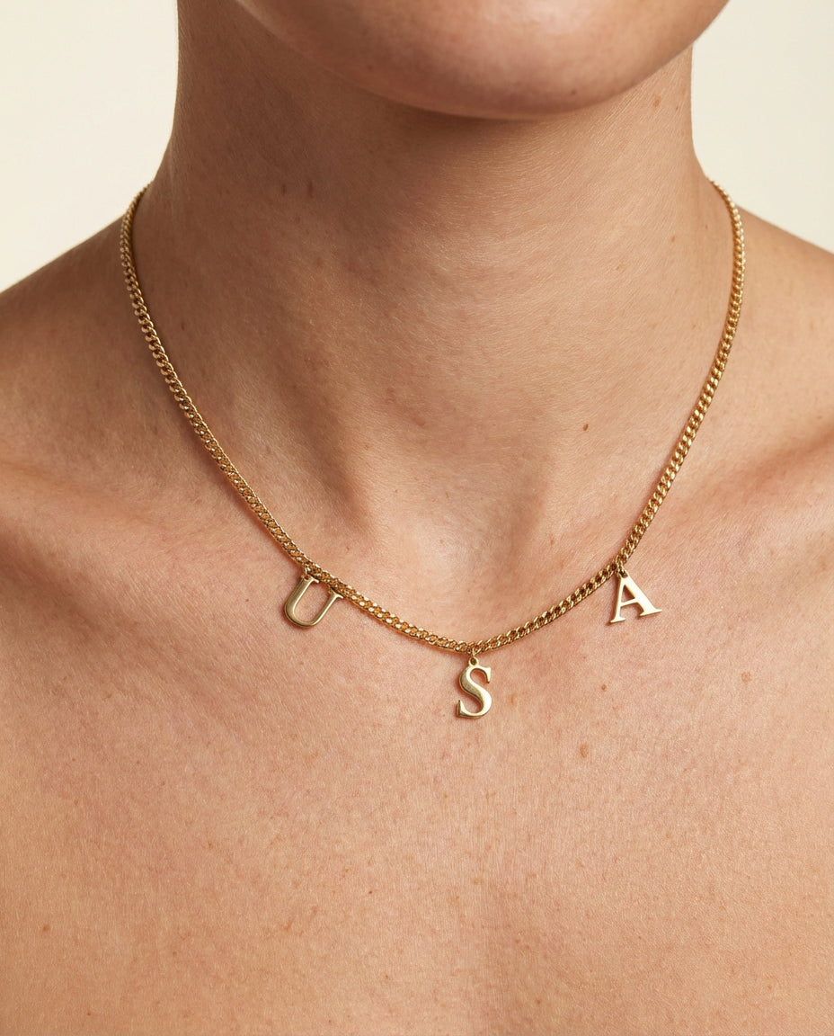 Drop Initial Pendant Necklace with Curb Chain - Initial Jewelry